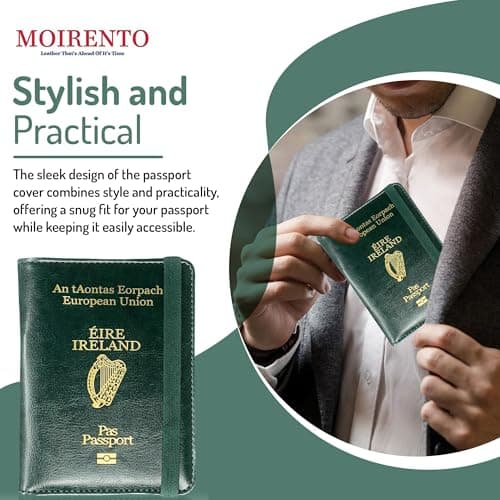 MOIRENTO Irish Passport Cover & Holder, PU Leather, RFID Blocking, Green — view 6