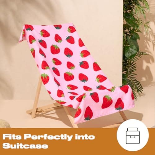 Dreamscene Kids Beach Towel Pink Strawberry, Super Soft Quick Dry Towel for Girls Boys Beach Towel Microfibre Beach Holiday Essentials Travel Towels for Summer, 71cm x 152cm — view 5