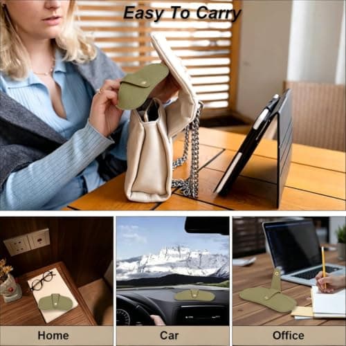 CREATCABIN Leather Sunglasses Case Soft Slim Glasses Case Flat Eyeglass Cases Portable Spectacle Cases Storage Pouch Lightweight with Cleaning Cloth for Women Men Travel Dark Olive Green 6.7x3.3 Inch — view 4