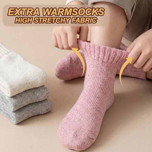 viiotu 3 Pairs Kids Merino Wool Socks Winter Thermal Warm Boys Girls Mid Calf Cozy Boot Socks — view 6