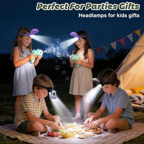 Ammonite Kids Panda Headlamp, USB-C Rechargeable LED Head Light with 3 Modes & Flash, 0-90° Adjustable Beam, Soft Silicone Strap, Flip-Up Hidden Light for Camping Reading — view 4
