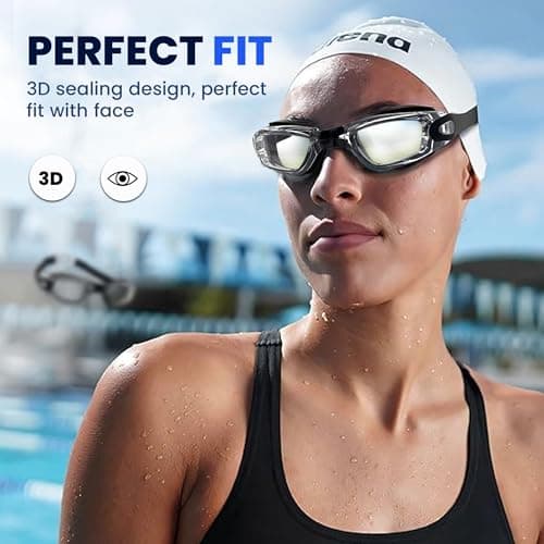 AMERITINS Swimming Goggles Pack of 1, Anti-Fog Googles Swimming Adults, Anti-Leak UV Protection Crystal Clear Vision with Free Protection Case, Nose Clips & Earplus Suitable for Adults & Kids — view 3