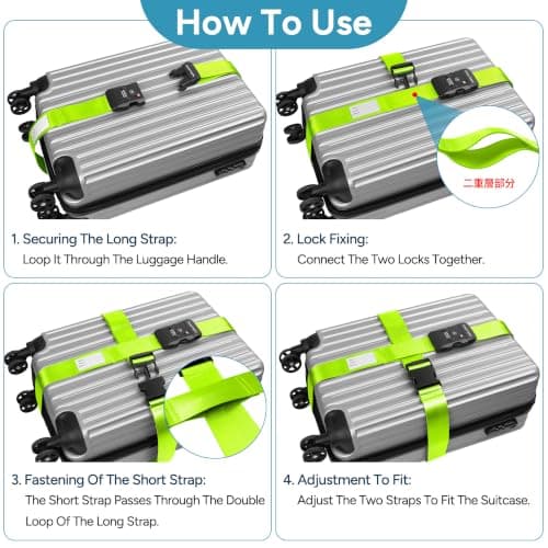 travel inspira TSA Approved Luggage Straps, Cross Suitcase Straps (Green) — view 4