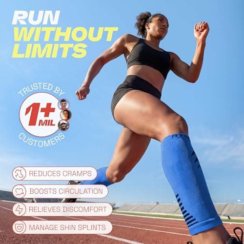 Rymora Compression Calf Sleeves for Men & Women (Ideal for Sports, Running, Shin Splints & More) (One Pair) (Royal Blue) (Large) [L] — view 2