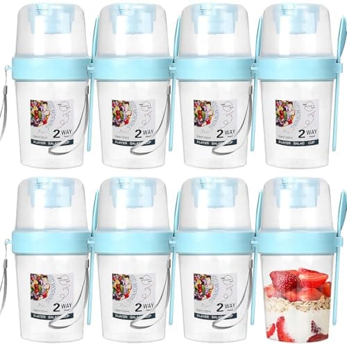 8 Pack Plastic Yogurt Pots with Lids, Reusable Overnight Oats Container