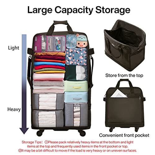 Hanke Expandable Large Suitcase 4 Wheels Lightweight Collapsible,Foldable Suitcases &Travel Bags Hand Luggage Extend 20/24/28 inch Suitcases Duffel Bag Without Telescopic Handle for Men & Women,Coffee — view 5