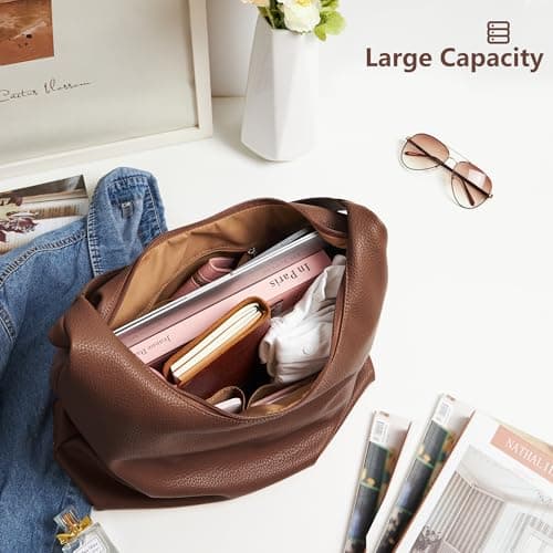 KALIDI Vegan Leather Tote Bag Women Hobo Zipper Shoulder Handbag Slouchy — view 5