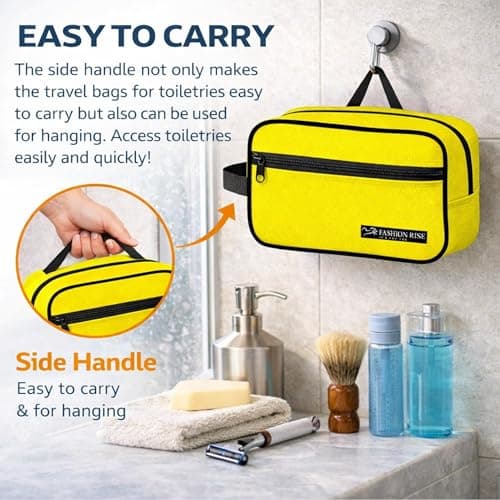 Water-Resistant Toiletry Bag for Men & Women - Lightweight Travel Wash Bag with Multiple Compartments, Compact Dopp Kit Cosmetic Organizer, Durable Nylon Shaving & Makeup Storage Case (Yellow) — view 4