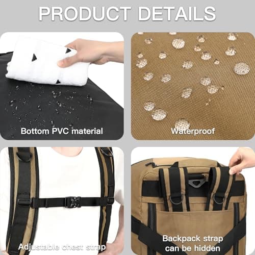 TUGUAN 100L Extra Large Duffle Bag for Travel Heavy Duty Duffel Holdall Backpack with Back Straps 30'' XL Big Weekend Overnight Bag for Camping Gym Sports Equipment Gear for Men Women, Brown — view 6