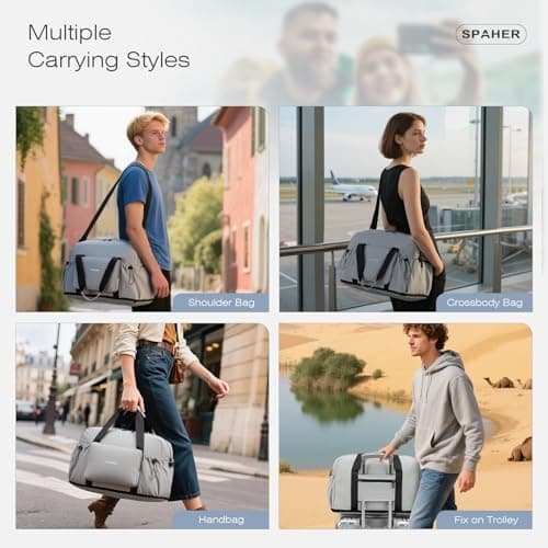 SPAHER Large Travel Duffle Weekend Bags Foldable Cabin Bag 55x40x23 Lufthansa Wizzair with Wet Pocket for Gym Overnight Women Men Waterproof Carry on Underseat Hand Luggage with 2 Toiletry Bag — view 6
