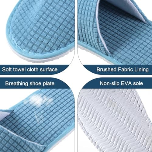 Geyoga 12 Pairs Slippers for Guests, Non-Slip Disposable Slippers for Travel, Washable, Reusable, Hotel Slippers, Bridesmaid Slippers for Indoor, Spa, Wedding, Party, Blue Series, Medium — view 3