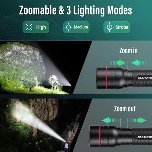 LED Torch Rechargeable 2 Pack, 2000LM Super Bright Adjustable Focus Torches — view 3
