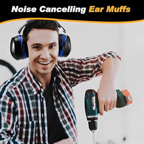 SNR 34dB Ear Defenders, Adjustable Lightweight Hearing Protection Earmuffs, Noise Reduction Noise Cancelling Headphones for Adults Kids Autism Shooting Construction Mowing Machinery Work DIY, Blue — view 6