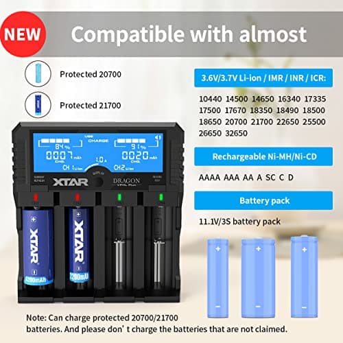 Rechargeable Battery Charger,XTAR Dragon VP4L PLUS 18650 charger for 3.6v 3.7v Li-ion/1.2V AA AAA Ni-MH batteries & 11.1v 3S battery packs, Professional 21700 charger Check Your Battery's Health — view 2