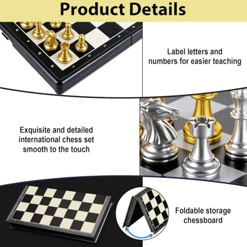 Funver Magnetic Travel Chess Set with Folding Board Gold and Silver Pieces — view 5