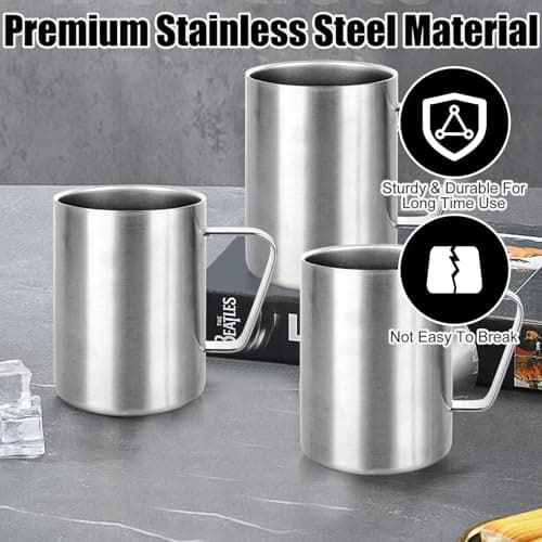 LDXDRU 3 Pack 500ml / 17oz Camping Mugs, Stainless Steel Mugs with Handle, Double Wall Insulated Mugs Coffee Cup Travel Mugs Drinking Mugs for Cold or Hot Drinks Beverages Milk Juice Tea — view 3