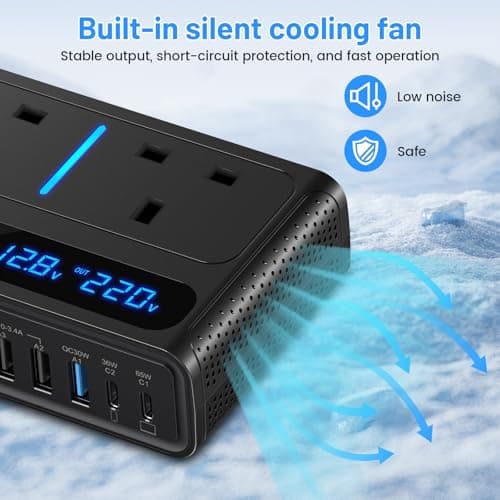 200W Car Power Inverter 12V to 240V / 230V with 2 Sockets, 4 USB Ports and 2 Type-C Ports,Fast Charging Car Voltage Converter Inverter,with Cigarette Lighter Plug,Suitable for Laptops, iPads (CV01) — view 6