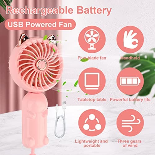 Gukasxi Mini Handheld Fan Portable Mini Hand Held Fans Foldable Small USB Fan with Rechargeable Battery, 3 Speed Personal Small Desk Fans for Office Indoor Outdoor Travel Makeup (Pink) — view 3