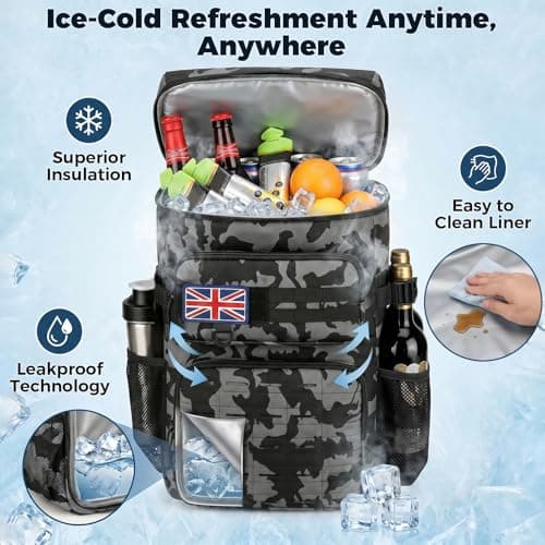 Jetviivid Tactical Cooler Backpack for Men, Insulated Backpack with Bottle Opener, Waterproof Leakproof Thermal Lunch Bag, Cooler Bag for Camping Picnic Hiking Beach Daily Day Trips, Black Camo — view 3