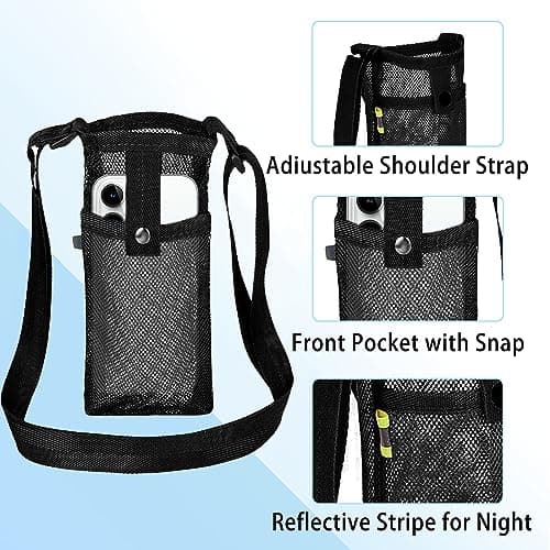 FUZVOL Water Bottle Carrier Water Bottle Holder with Adjustable Shoulder Hand Strap Portable Durable Water Bottle Bag for Adults Kids Walking Hiking Camping Travelling Exercise Black — view 3