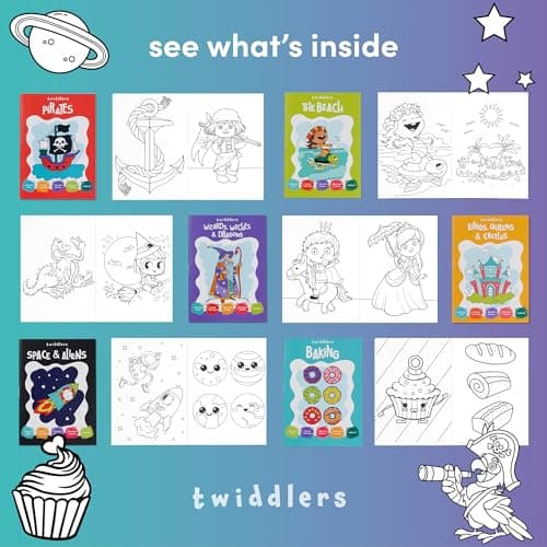 THE TWIDDLERS 24 Mini Colouring Books for Kids, A6 Pocket Size Party Bag Fillers, Assorted Fantasy Designs, Children’s Art Activity for Birthday Party Favours, Travel & Stocking Fillers — view 5