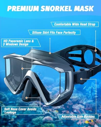 Zeligerstar Snorkel Set Adults, 3 Window Panoramic Mask, Anti-Fog Dry Top — view 5
