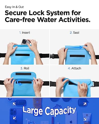Spigen [2 Pack] Aqua Shield Waterproof Dry Bag, [Quad Seal Tech] [Non-Toxic TPU Material] IPX8 Waterproof Bags with Adjustable Waist Strap - Sea Blue — view 6