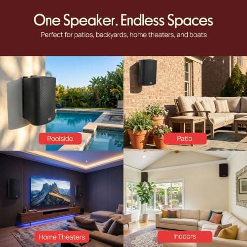 Pyle Bluetooth Speakers, Waterproof Wall-Mounted Wireless Speaker System, Indoor/Outdoor, Weatherproof, Heavy-Duty Stereo Sound, Compatible with iPhone, Android, Tablet & PC (Pair, Black) — view 5