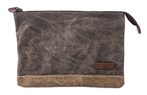 Gootium Waxed Canvas Zip Pouch Set - Zippered Makeup Bag Office Supply Folio Pencil Bag Multipurpose Organizer Accessories Holder (2 Pack) — view 4