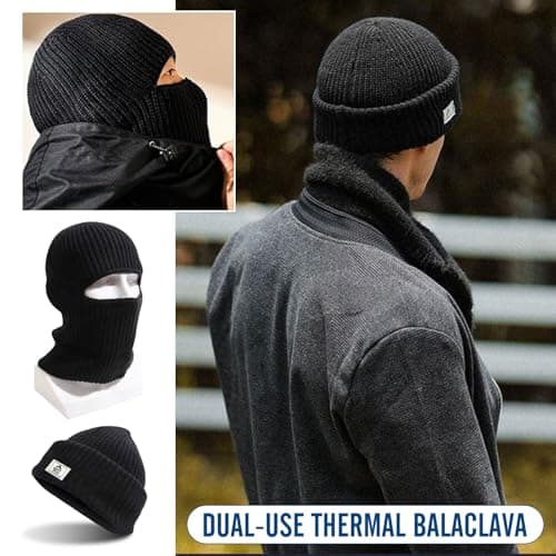 Mayoii Dual-Use Thermal Balaclava, Multifunctional Ski Mask, Elastic Balaclavas for Men, Warm Windproof Mens Beanie Hat, Winter Hat for Outdoor Sports (UK, Alpha, One Size, Black) — view 2