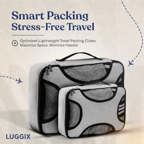 LUGGIX Packing Cubes for Travel, 6 Piece Suitcase Organiser Bags Set with Breathable Mesh, Lightweight Travel Packing Cubes for Suitcases, Grey — view 5
