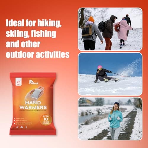 azark Unisex Disposable Hand Warmers 20 Pack, Up to 10 Hours Heat Instant Fast Heating Packs for Men & Women Portable Pocket Size, Ideal for Sports, Camping, Hiking, Travel, Skiing, Cold Weather — view 4