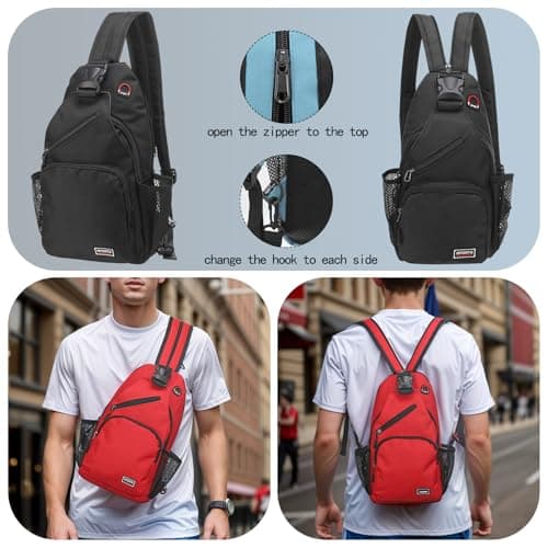 DTGN Convertible Sling Bag Crossbody Backpack - 8.5"x15" (LXH) Good for Women Men Hiking Travel Cycling - Multifunctional Shoulder Bag Casual Packs with Headphone Jack - Blue — view 5
