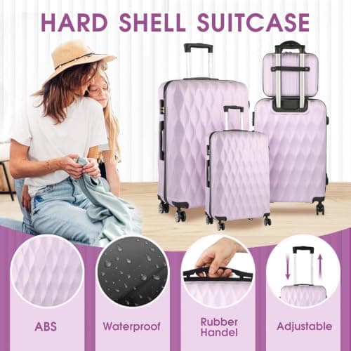 Lishetimig Luggage Sets 4 Piece Travel Suitcase Set with ABS Hard Shell Luggage, Secure TSA Lock with 360° Spinner Wheels, 14" 20" 24" 28" Case-Airline Approved (Purple) — view 5
