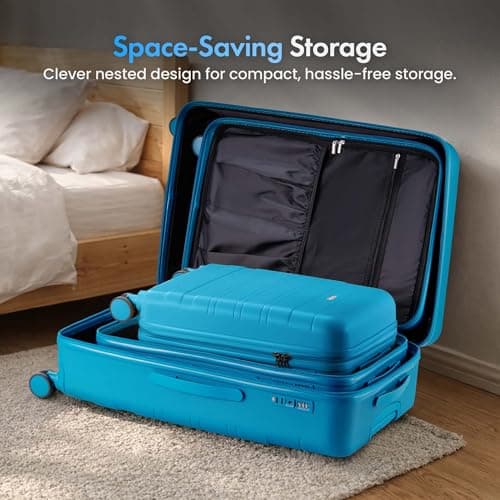 VonHaus Suitcase Set - Teal Luggage Set for Travel - 3 Piece Lightweight ABS Hard Shell Suitcases - Telescopic Handle & Double Spinner Wheels - TSA Lock & Anti-Theft Zip - Large, Medium & Cabin Bag — view 5