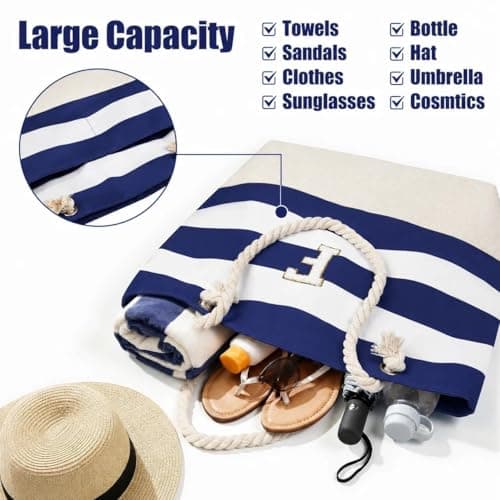 Vavabox Initial Beach Bag with Zip＆Pockets, Personalised Gifts for Women(K) — view 6