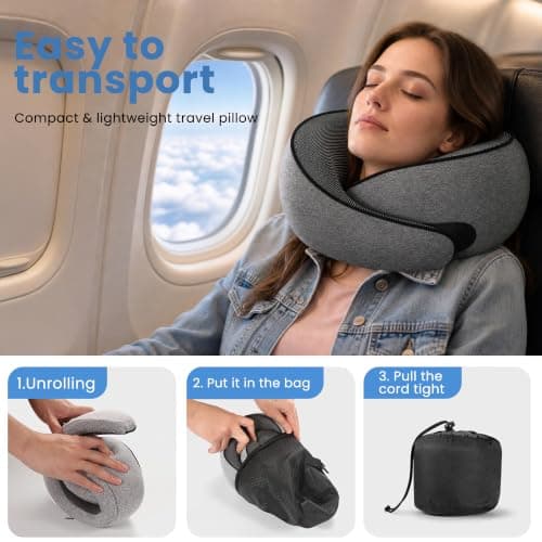 Daitore Travel Pillow Memory Foam 360°Neck Support Pillows Removable Breathable Neck Pillow Airplane with Storage Bag for Car Flight Sleep Train Travel Essentials — view 4