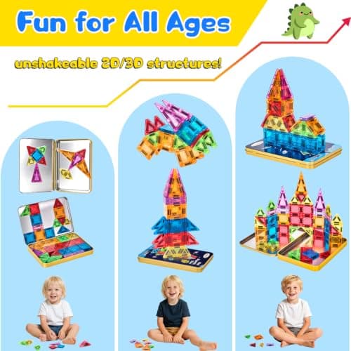 LeagoEra Mini Magnetic Tiles Toddler Toys, 48PCS Travel Magnetic Tiles Building Blocks Toy Plane Activities for Kids Ages 3 4 5 6 7 8 Years Old Boys Girls Gifts — view 6