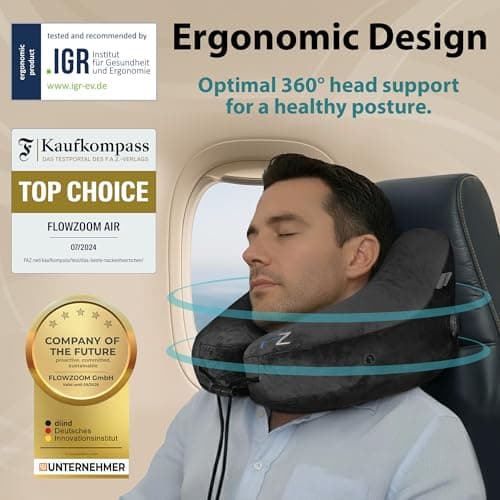 FLOWZOOM AIR Travel Neck Pillow for Airplane Inflatable Hooded Black Size L — view 2