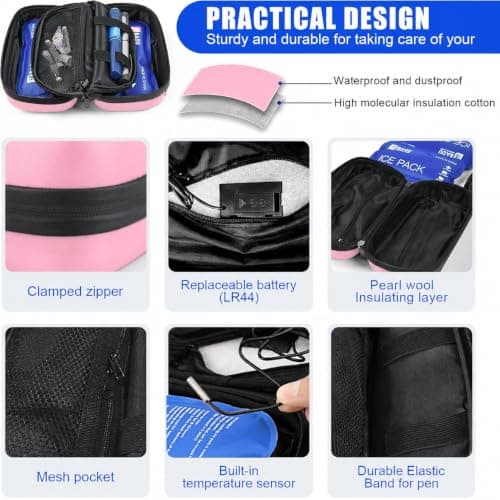 Sinnyelor Insulin Cooler Travel Case TSA Approved Medication Cooler for Travel Diabetes Case Refrigerated Medicine Bag with 2 Ice Pack（Keep Meds Below 25℃） (Pink) — view 4