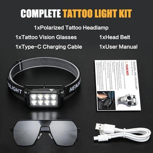 GBK Tattoo Headlamp with Motion Sensor, Polarized Light with Vision Glasses for Tattooing, Rechargeable LED Head Belt, 2500 Lumen Headlight, Tattoo Lighting Lamp & Work Light Kit (Single Headlamp) — view 6