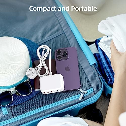 100W GaN 6 Port USB C Charging Station - Portable Travel Multi Desktop Charger With 3 USB C and 3 USB A Fast Charging for iPad iPhone 16 15 14 13 12 Pro Max Pixel Note Galaxy - White — view 4