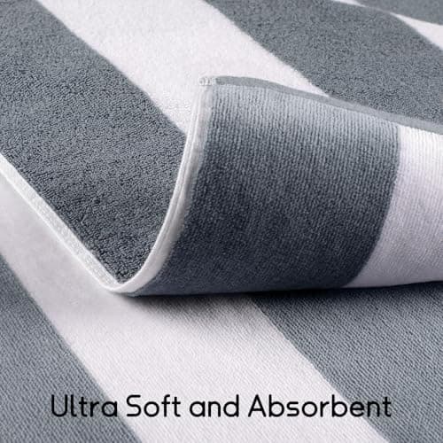 Ouxiaobai Cotton Oversized Beach Towel - 35 x 70 Inch Large Size Pool Towel, Striped Soft Cabana Swim Towel (Grey) — view 4