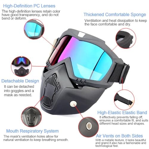 VJK Bike Goggles - Removable Face Mask, Motion Goggles for Riding, Dirt, Ski, ATV, Motocross, Racing, Windproof, Fog-Proof, Warm for Adults — view 3