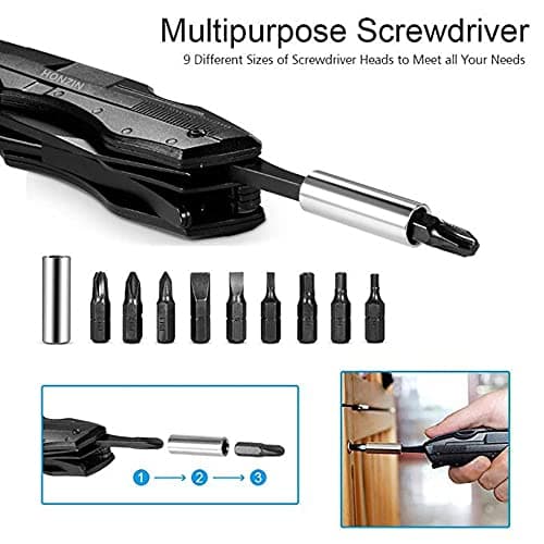 HONZIN Multitools Pliers, Foldable Multi-Purpose Stainless Steel Multifunctional Pliers Multitool with Nylon Pouch, Bottle Opener, Screwdriver, Ideal for Camping, DIY, Outdoor, Gift for Men — view 3