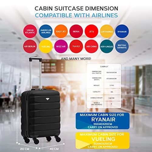 Flight Knight 55x40x20 Ryanair Priority Cabin Suitcase, Also for EasyJet, Jet2, Lightweight,ABS Hard Shell, Durable 4-Wheel Cabin Case, Carry-On Size 10kg Hand Luggage, Travel Bag- 55 x 40 x 20 — view 3