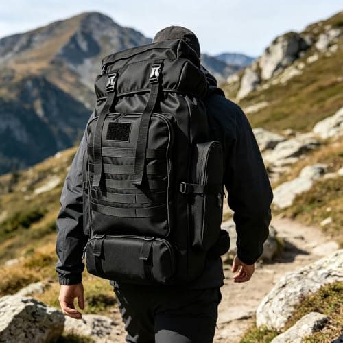 Vaupan Hiking Backpack, 80L/100L Camping Military Tactical Backpack with USB Charging Port, Waterproof Large Travel Daypack Outdoor Molle Rucksack for Men Women (Black-Upgraded 900D) — view 2