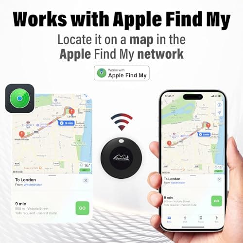 Bluetooth Tracking Tag with Leather Keychain, MFi Certified Key Finder Locator, Luggage Tracker, Works with Find My App iOS Only, Item Finder for Car Keys, Bags, Backpacks, 1-Pack — view 3