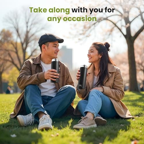 Tea & Fruit Infuser Water Bottle + Strainer + BPA-Free Fruit Insert | Vacuum Insulated 450ml Stainless Steel Flask | Portable Tea & Coffee Tumbler: Office, Outdoor, School, Sports, Bike - Black — view 6