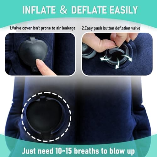 2 Pack Inflatable Travel Pillow for Airplane, Airplane Pillow for Sleeping to Relieve Neck and Shoulder Pain, Support Head Inflatable Pillow for Long Flights, Used for Airplane, Car, Office (Blue) — view 6